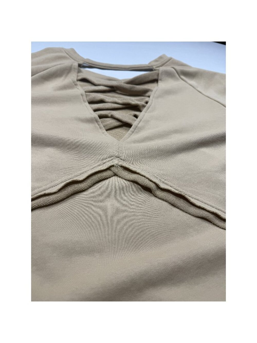 POL TKT622 Criss Cross Open Back French Terry Sweatshirt Tan L - Picture 9 of 13